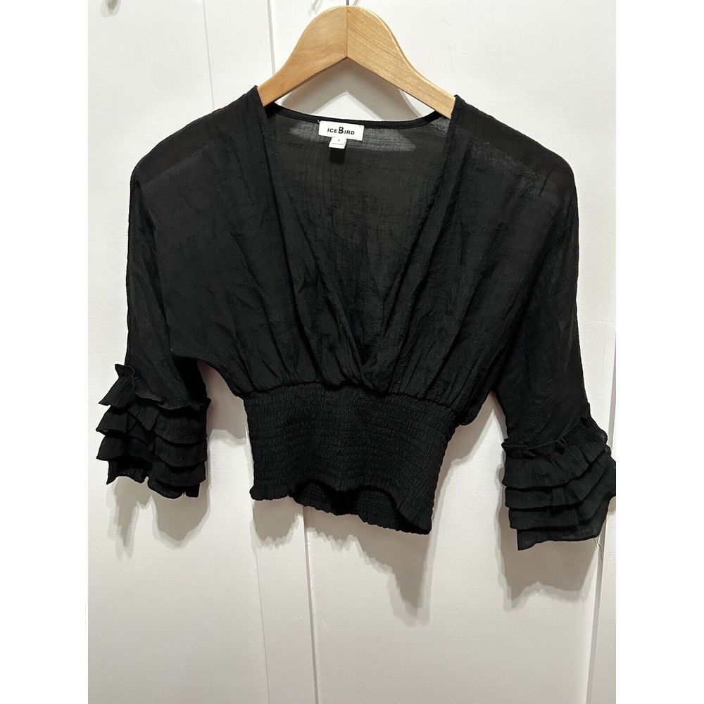 Icebird Women's Black Lightspun Julianne Smocked-Waist Top‎ Small